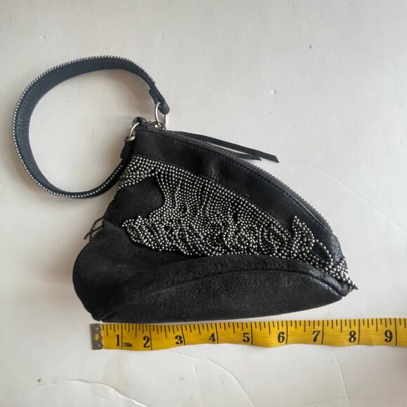 HOBO Black Leather Chain Fringe Wristlet Small Exquisite Evening Bag Mini Purse - Picture 8 of 9